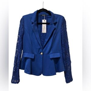 Gee Gee brand Chic Blue Lace Sleeve Women's Blazer new boutique